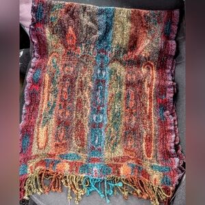100%Wool Multicolor Boho Fringe Scarf 56"x18"